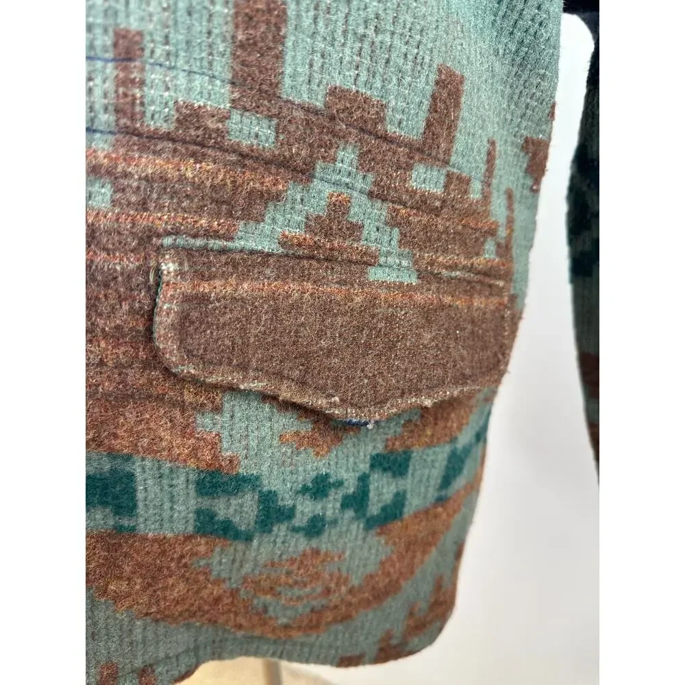 Vintage Woolrich Woman Southwestern Aztec Blanket Style Jacket Zip Hooded Medium - Picture 10 of 16